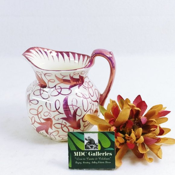 Wedgwood Creamer Pitcher  Purple Leaves Scroll Design Signed Numbered 4" - Picture 8 of 9